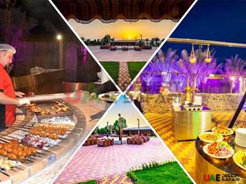 VIP Live Cooking Station, Camp Views and Food Table at VIP Desert Safari Premium Package