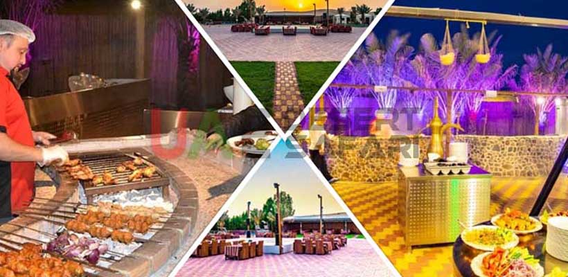 VIP Desert Safari - Premium - Live Cooking Station, Food Table and Camp Views during VIP Desert Safari Dubai Tour