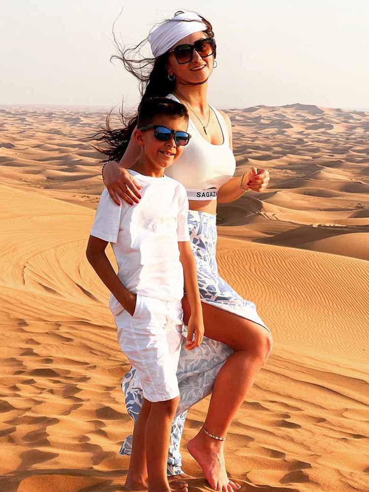 Boy with His Mom on Dubai Desert Tour