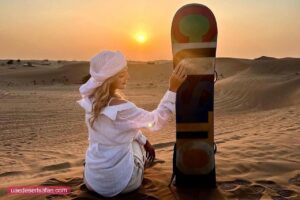 Girl with Sand Board vip desert safari tour
